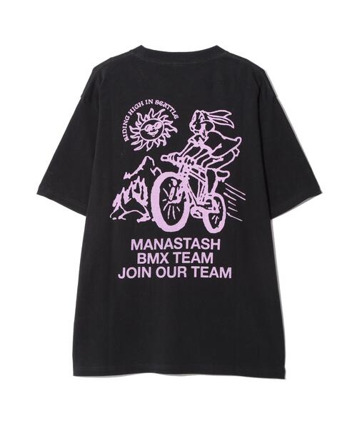 MANASTASH(マナスタッシュ)の「MANASTASH/マナスタッシュ HEMP TEE BMX(Tシャツ/カットソー・メンズ・ブラック/ライム/ホワイト・L/M/S/XL)」の4枚目の写真