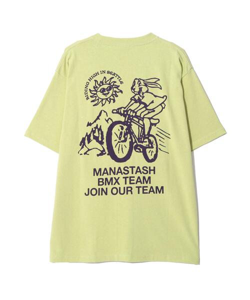MANASTASH(マナスタッシュ)の「MANASTASH/マナスタッシュ HEMP TEE BMX(Tシャツ/カットソー・メンズ・ブラック/ライム/ホワイト・L/M/S/XL)」の6枚目の写真