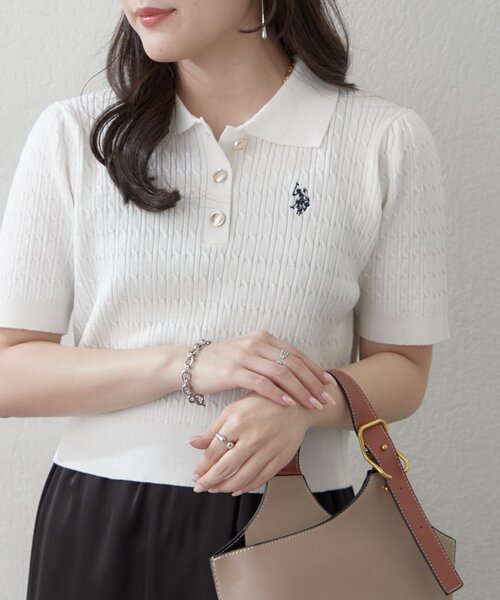 U.S. POLO ASSN.(ユーエスポロアッスン)の「【U.S.POLOASSN.】半袖ポロニット(ニット/セーター・レディース・ネイビー/ボルドー/オフホワイト/グレー・FREE)」の3枚目の写真