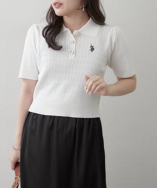 U.S. POLO ASSN.(ユーエスポロアッスン)の「【U.S.POLOASSN.】半袖ポロニット(ニット/セーター・レディース・ネイビー/ボルドー/オフホワイト/グレー・FREE)」の5枚目の写真