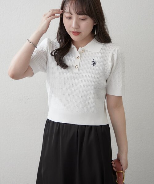 U.S. POLO ASSN.(ユーエスポロアッスン)の「【U.S.POLOASSN.】半袖ポロニット(ニット/セーター・レディース・ネイビー/ボルドー/オフホワイト/グレー・FREE)」の6枚目の写真