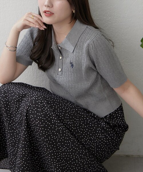 U.S. POLO ASSN.(ユーエスポロアッスン)の「【U.S.POLOASSN.】半袖ポロニット(ニット/セーター・レディース・ネイビー/ボルドー/オフホワイト/グレー・FREE)」の12枚目の写真