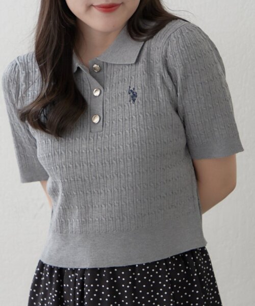 U.S. POLO ASSN.(ユーエスポロアッスン)の「【U.S.POLOASSN.】半袖ポロニット(ニット/セーター・レディース・ネイビー/ボルドー/オフホワイト/グレー・FREE)」の13枚目の写真