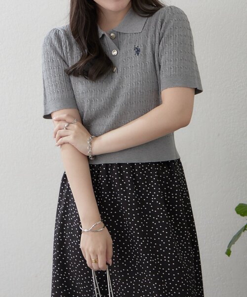 U.S. POLO ASSN.(ユーエスポロアッスン)の「【U.S.POLOASSN.】半袖ポロニット(ニット/セーター・レディース・ネイビー/ボルドー/オフホワイト/グレー・FREE)」の14枚目の写真