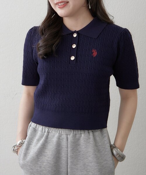 U.S. POLO ASSN.(ユーエスポロアッスン)の「【U.S.POLOASSN.】半袖ポロニット(ニット/セーター・レディース・ネイビー/ボルドー/オフホワイト/グレー・FREE)」の19枚目の写真