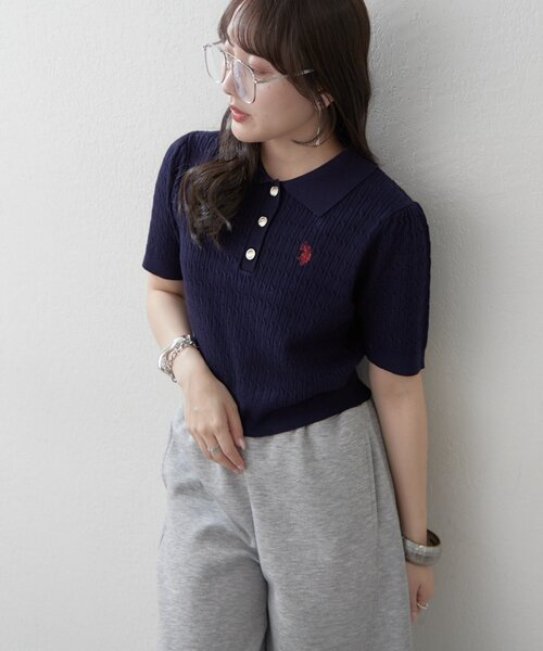 U.S. POLO ASSN.(ユーエスポロアッスン)の「【U.S.POLOASSN.】半袖ポロニット(ニット/セーター・レディース・ネイビー/ボルドー/オフホワイト/グレー・FREE)」の21枚目の写真