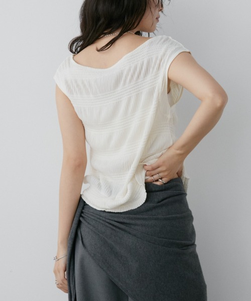 Aunt Marie's（アントマリーズ）の「シャーリングシアーフレンチスリーブトップス（Tシャツ/カットソー・レディース・ホワイト/ブラック・FREE）」の9枚目の写真