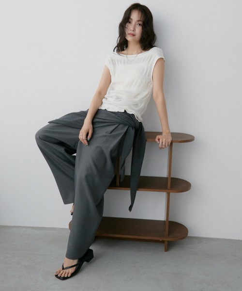 Aunt Marie's（アントマリーズ）の「シャーリングシアーフレンチスリーブトップス（Tシャツ/カットソー・レディース・ホワイト/ブラック・FREE）」の14枚目の写真