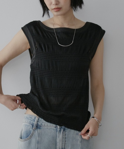 Aunt Marie's（アントマリーズ）の「シャーリングシアーフレンチスリーブトップス（Tシャツ/カットソー・レディース・ホワイト/ブラック・FREE）」の19枚目の写真