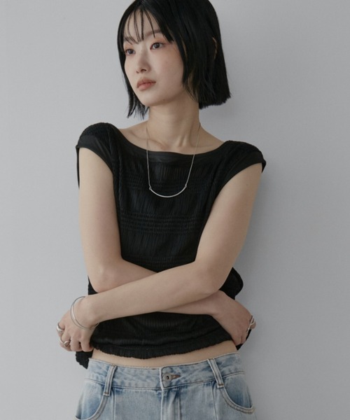 Aunt Marie's（アントマリーズ）の「シャーリングシアーフレンチスリーブトップス（Tシャツ/カットソー・レディース・ホワイト/ブラック・FREE）」の17枚目の写真