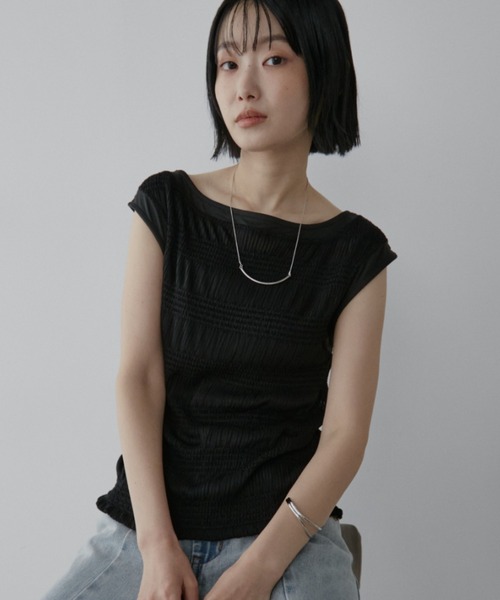 Aunt Marie's（アントマリーズ）の「シャーリングシアーフレンチスリーブトップス（Tシャツ/カットソー・レディース・ホワイト/ブラック・FREE）」の18枚目の写真
