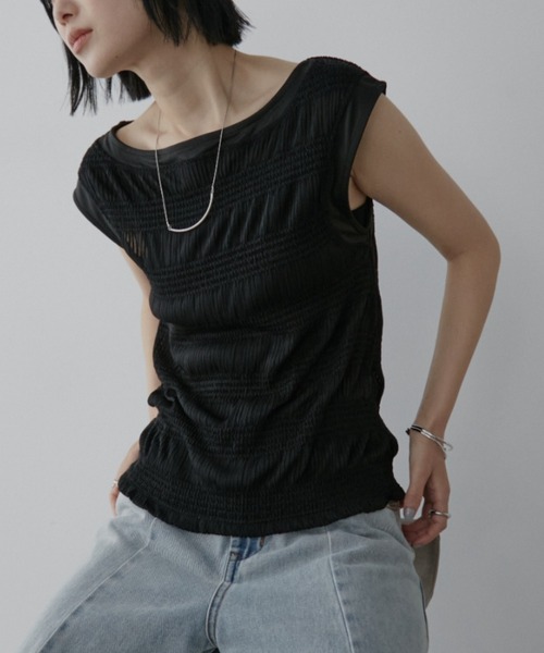 Aunt Marie's（アントマリーズ）の「シャーリングシアーフレンチスリーブトップス（Tシャツ/カットソー・レディース・ホワイト/ブラック・FREE）」の20枚目の写真