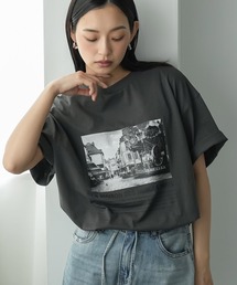 半袖シティスケープフォトプリントTシャツ