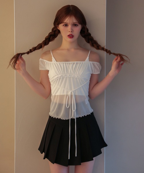M DOLLY(エムドリー)の「Sheer riley mellow tops / シアーライリーメロウトップス(Tシャツ/カットソー・レディース・ホワイト/ブラック・FREE)」の2枚目の写真