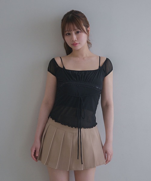 M DOLLY(エムドリー)の「Sheer riley mellow tops / シアーライリーメロウトップス(Tシャツ/カットソー・レディース・ホワイト/ブラック・FREE)」の1枚目の写真