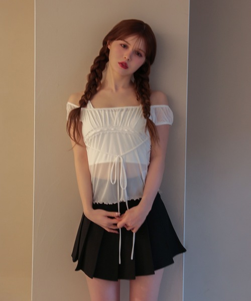 M DOLLY(エムドリー)の「Sheer riley mellow tops / シアーライリーメロウトップス(Tシャツ/カットソー・レディース・ホワイト/ブラック・FREE)」の6枚目の写真