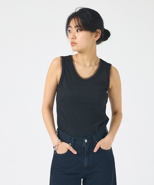 Rouge vif(ルージュヴィフ)の「ラメリブニットタンクトップ(タンクトップ・レディース・オフホワイト/ブラック・フリー)」の3枚目の写真