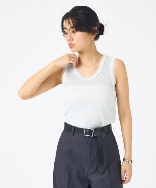 Rouge vif(ルージュヴィフ)の「ラメリブニットタンクトップ(タンクトップ・レディース・オフホワイト/ブラック・フリー)」の9枚目の写真
