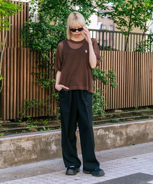 U.S. POLO ASSN.(ユーエスポロアッスン)の「【U.S. POLO ASSN./ユーエスポロアッスン】【とろみ素材 蒸れにくくさらさら】透かし編みニットTシャツ 透け感 涼しい サマーニット 高見え 上品(ニット/セーター・レディース・ピンク/ブラウン/オフホワイト/ブラック・MEDIUM/LARGE)」の9枚目の写真