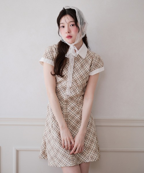 collar check mini onepiece / 襟付きチェックミニワンピース
