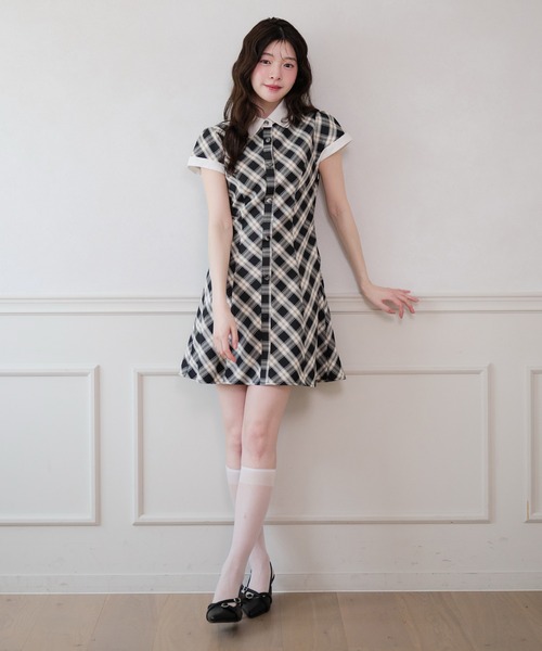 fupel(フぺル)の「collar check mini onepiece / 襟付きチェックミニワンピース(ワンピース・レディース・ベージュ/ブラック・FREE)」の3枚目の写真