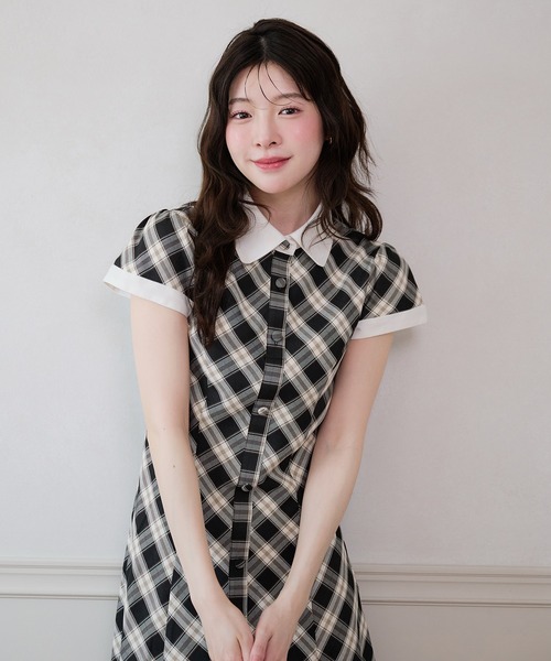 fupel(フぺル)の「collar check mini onepiece / 襟付きチェックミニワンピース(ワンピース・レディース・ベージュ/ブラック・FREE)」の10枚目の写真