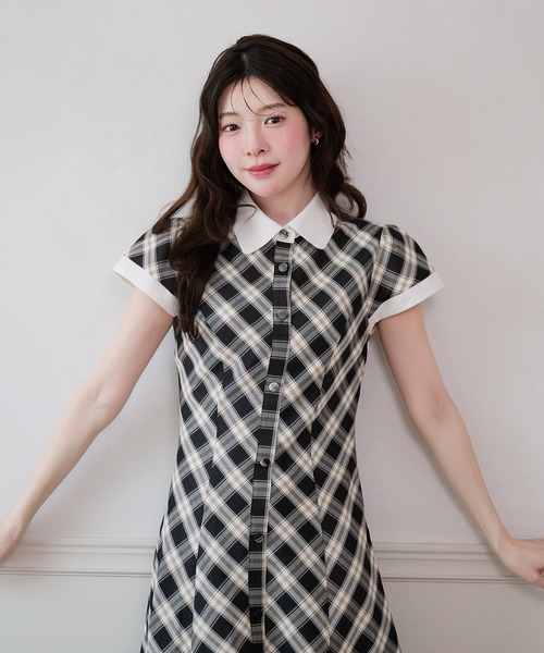 fupel(フぺル)の「collar check mini onepiece / 襟付きチェックミニワンピース(ワンピース・レディース・ベージュ/ブラック・FREE)」の11枚目の写真