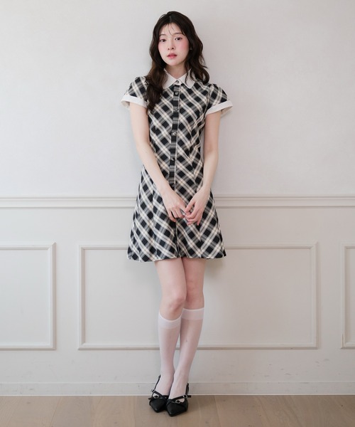 fupel(フぺル)の「collar check mini onepiece / 襟付きチェックミニワンピース(ワンピース・レディース・ベージュ/ブラック・FREE)」の4枚目の写真