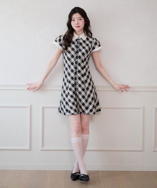 fupel(フぺル)の「collar check mini onepiece / 襟付きチェックミニワンピース(ワンピース・レディース・ベージュ/ブラック・FREE)」の5枚目の写真