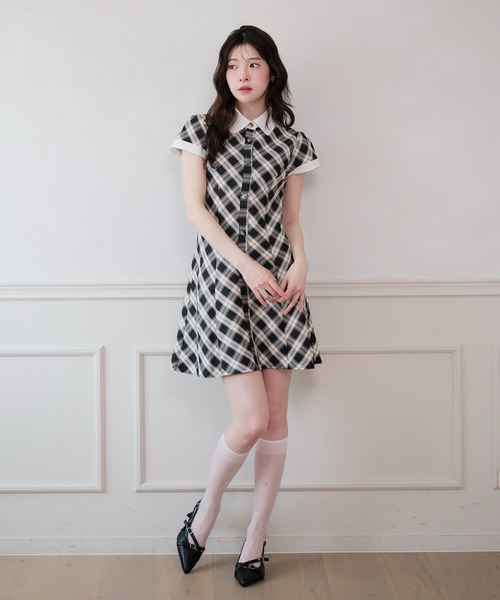 fupel(フぺル)の「collar check mini onepiece / 襟付きチェックミニワンピース(ワンピース・レディース・ベージュ/ブラック・FREE)」の6枚目の写真