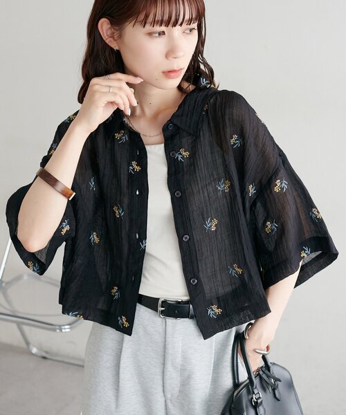 セール】【WEB限定】刺繍シアークロップドシャツ（シャツ/ブラウス