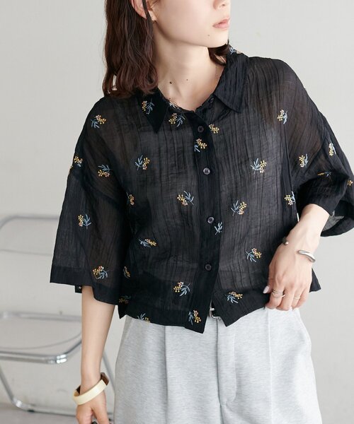 DISCOAT（ディスコート）の「刺繍シアークロップドシャツ（シャツ/ブラウス・レディース・アイボリー/ブラック/オリーブ・MEDIUM）」の12枚目の写真
