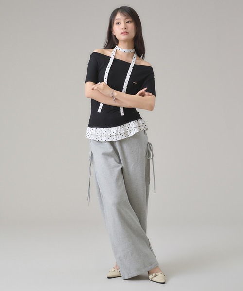 apres jour mignon(アプレジュールミニョン)の「ドレープ裾フリルトップス(Tシャツ/カットソー・レディース・グレー/ブラック・LARGE/フリー)」の12枚目の写真