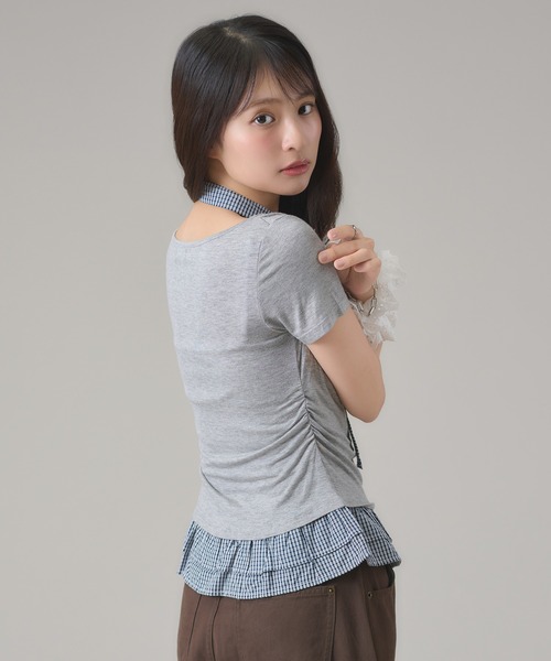 apres jour mignon(アプレジュールミニョン)の「ドレープ裾フリルトップス(Tシャツ/カットソー・レディース・グレー/ブラック・LARGE/フリー)」の15枚目の写真
