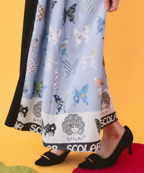 ScoLar(スカラー)の「162661:天竺×蝶柄布帛ワンピース(ワンピース・レディース・チャコールグレー/ブラック・M)」の9枚目の写真