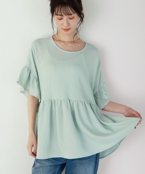 shetila(シェティラ)の「ノンストレス ふんわり フリルトップス(Tシャツ/カットソー・レディース・ブラック/オフホワイト/ミント・M)」の3枚目の写真