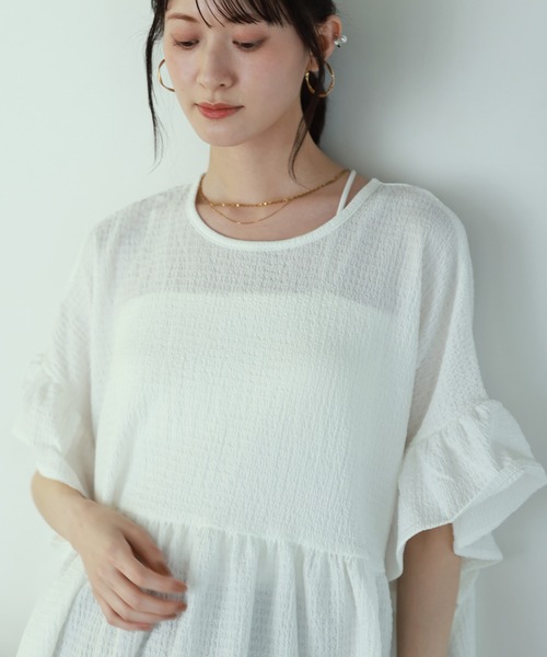 shetila(シェティラ)の「ノンストレス ふんわり フリルトップス(Tシャツ/カットソー・レディース・ブラック/オフホワイト/ミント・M)」の11枚目の写真
