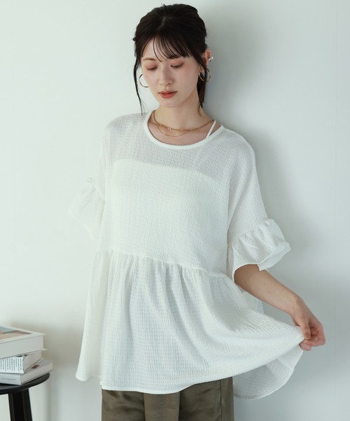 shetila(シェティラ)の「ノンストレス ふんわり フリルトップス(Tシャツ/カットソー・レディース・ブラック/オフホワイト/ミント・M)」の12枚目の写真