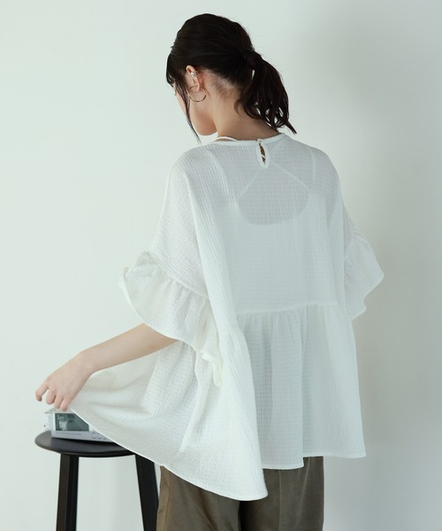 shetila(シェティラ)の「ノンストレス ふんわり フリルトップス(Tシャツ/カットソー・レディース・ブラック/オフホワイト/ミント・M)」の10枚目の写真