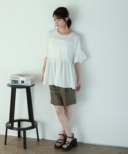 shetila(シェティラ)の「ノンストレス ふんわり フリルトップス(Tシャツ/カットソー・レディース・ブラック/オフホワイト/ミント・M)」の8枚目の写真