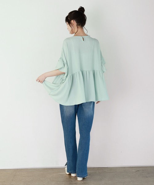 shetila(シェティラ)の「ノンストレス ふんわり フリルトップス(Tシャツ/カットソー・レディース・ブラック/オフホワイト/ミント・M)」の22枚目の写真