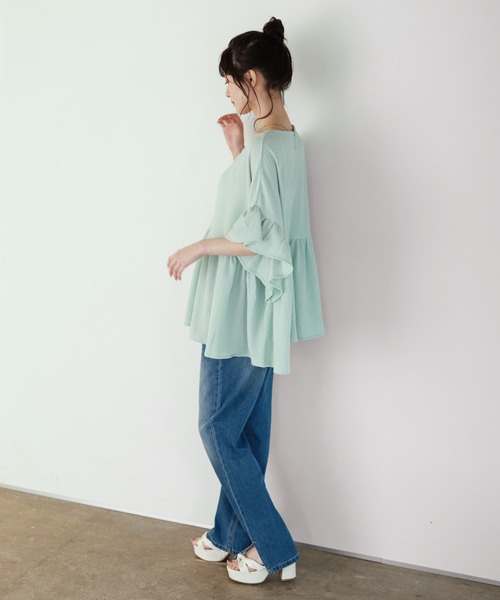 shetila(シェティラ)の「ノンストレス ふんわり フリルトップス(Tシャツ/カットソー・レディース・ブラック/オフホワイト/ミント・M)」の21枚目の写真