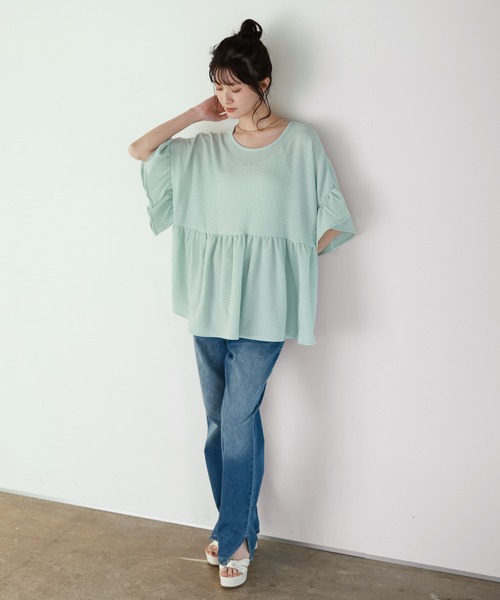 shetila(シェティラ)の「ノンストレス ふんわり フリルトップス(Tシャツ/カットソー・レディース・ブラック/オフホワイト/ミント・M)」の20枚目の写真