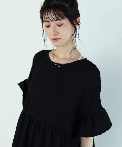 shetila(シェティラ)の「ノンストレス ふんわり フリルトップス(Tシャツ/カットソー・レディース・ブラック/オフホワイト/ミント・M)」の18枚目の写真