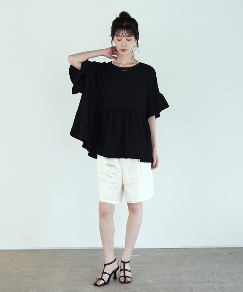 shetila(シェティラ)の「ノンストレス ふんわり フリルトップス(Tシャツ/カットソー・レディース・ブラック/オフホワイト/ミント・M)」の15枚目の写真