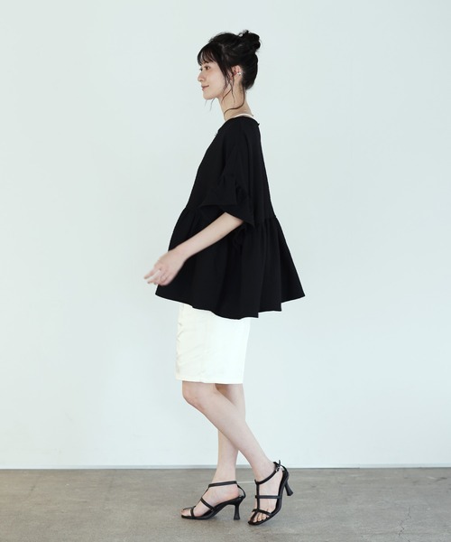 shetila(シェティラ)の「ノンストレス ふんわり フリルトップス(Tシャツ/カットソー・レディース・ブラック/オフホワイト/ミント・M)」の14枚目の写真