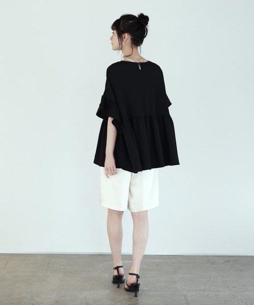 shetila(シェティラ)の「ノンストレス ふんわり フリルトップス(Tシャツ/カットソー・レディース・ブラック/オフホワイト/ミント・M)」の13枚目の写真