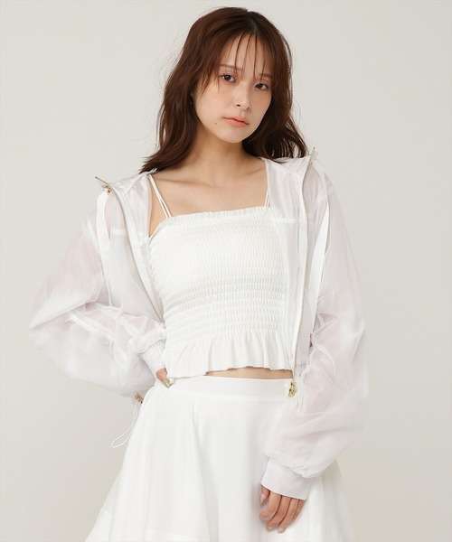 AND COUTURE(アンドクチュール)の「レイヤードシアーブルゾン(ブルゾン・レディース・オフホワイト/ライトグレー/ベージュ/ネイビー・FREE)」の1枚目の写真