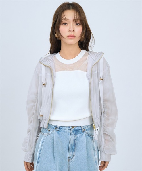 AND COUTURE(アンドクチュール)の「レイヤードシアーブルゾン(ブルゾン・レディース・オフホワイト/ライトグレー/ベージュ/ネイビー・FREE)」の12枚目の写真