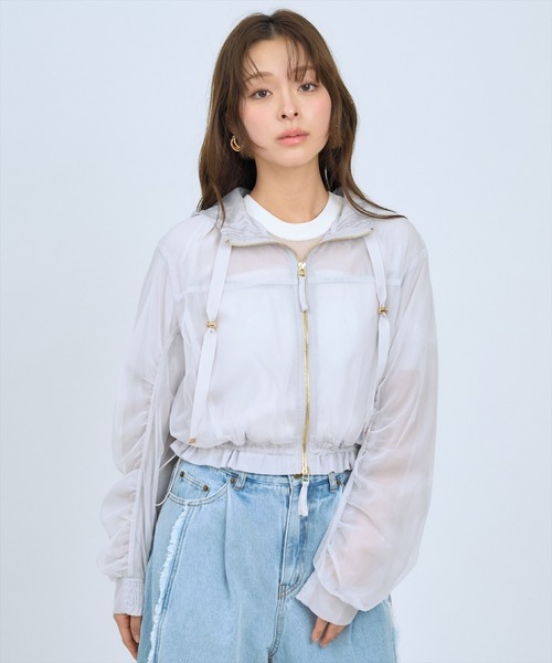 AND COUTURE(アンドクチュール)の「レイヤードシアーブルゾン(ブルゾン・レディース・オフホワイト/ライトグレー/ベージュ/ネイビー・FREE)」の15枚目の写真